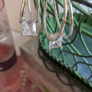 Emerald shape rhinestones and silver hoops